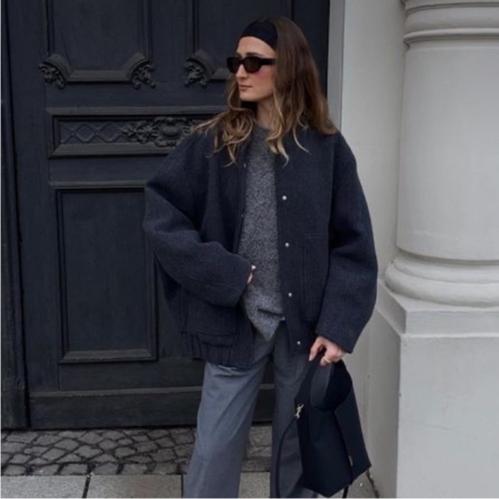 Black Oversized wool- look Bomber Jacket - Women's Coat